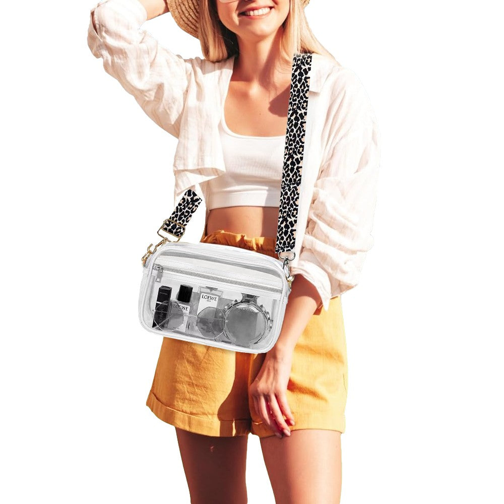 Stadium Approved Clear Crossbody Bag Transparent Shoulder Bag - White Edge
