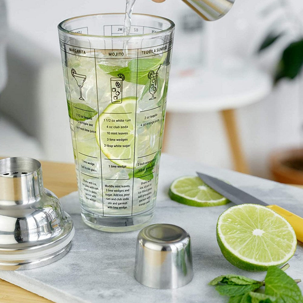 400ml Glass Cocktail Martini Drink Shaker with Recipe Marking Barware
