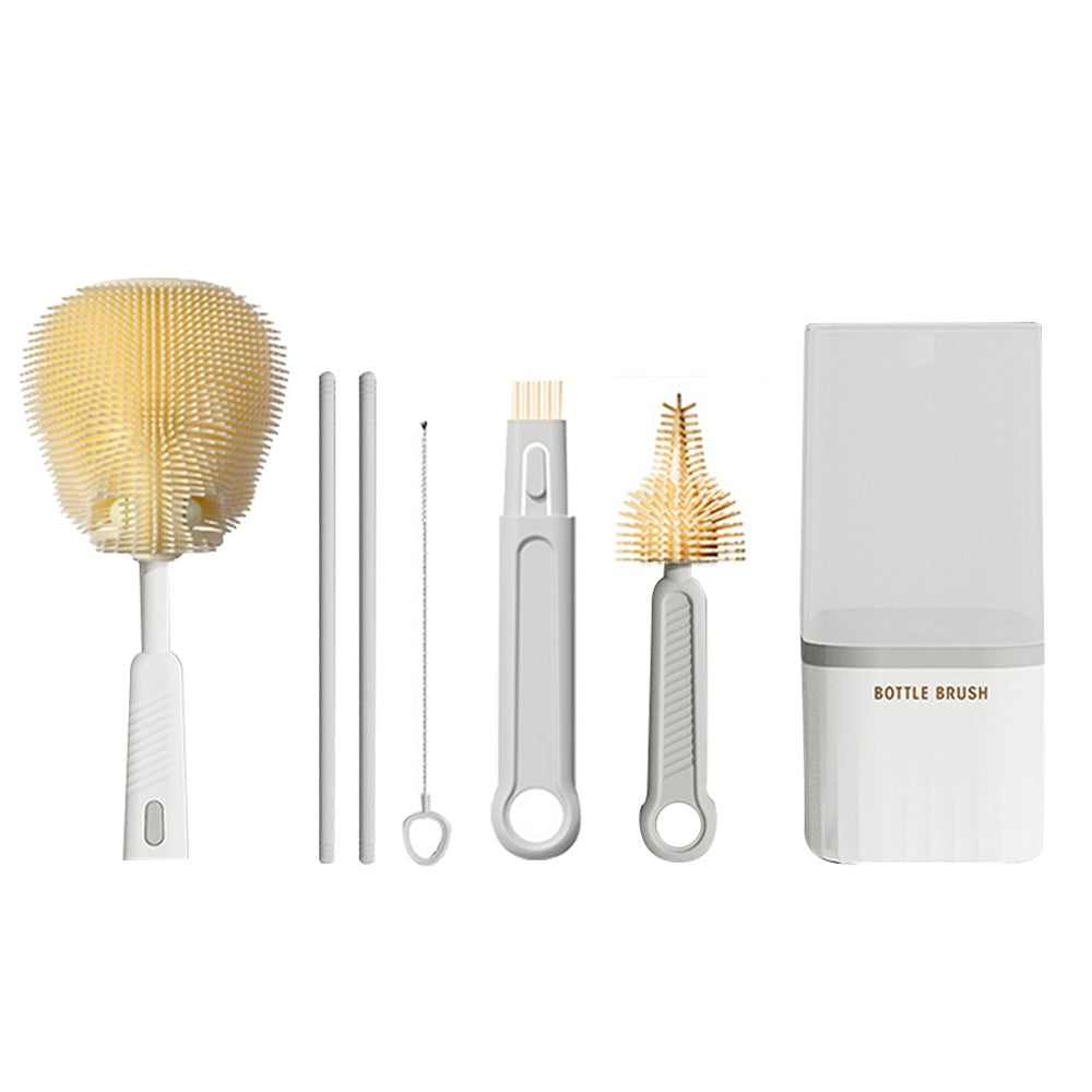 Travel Bottle Brush Set Extendable Silicone Bottle Brush with Portable Storage Case - Grey