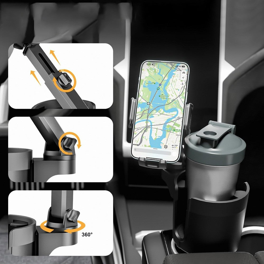 2-in-1 Car Cup Holder Phone Mount Stand Expander With Adjustable Height