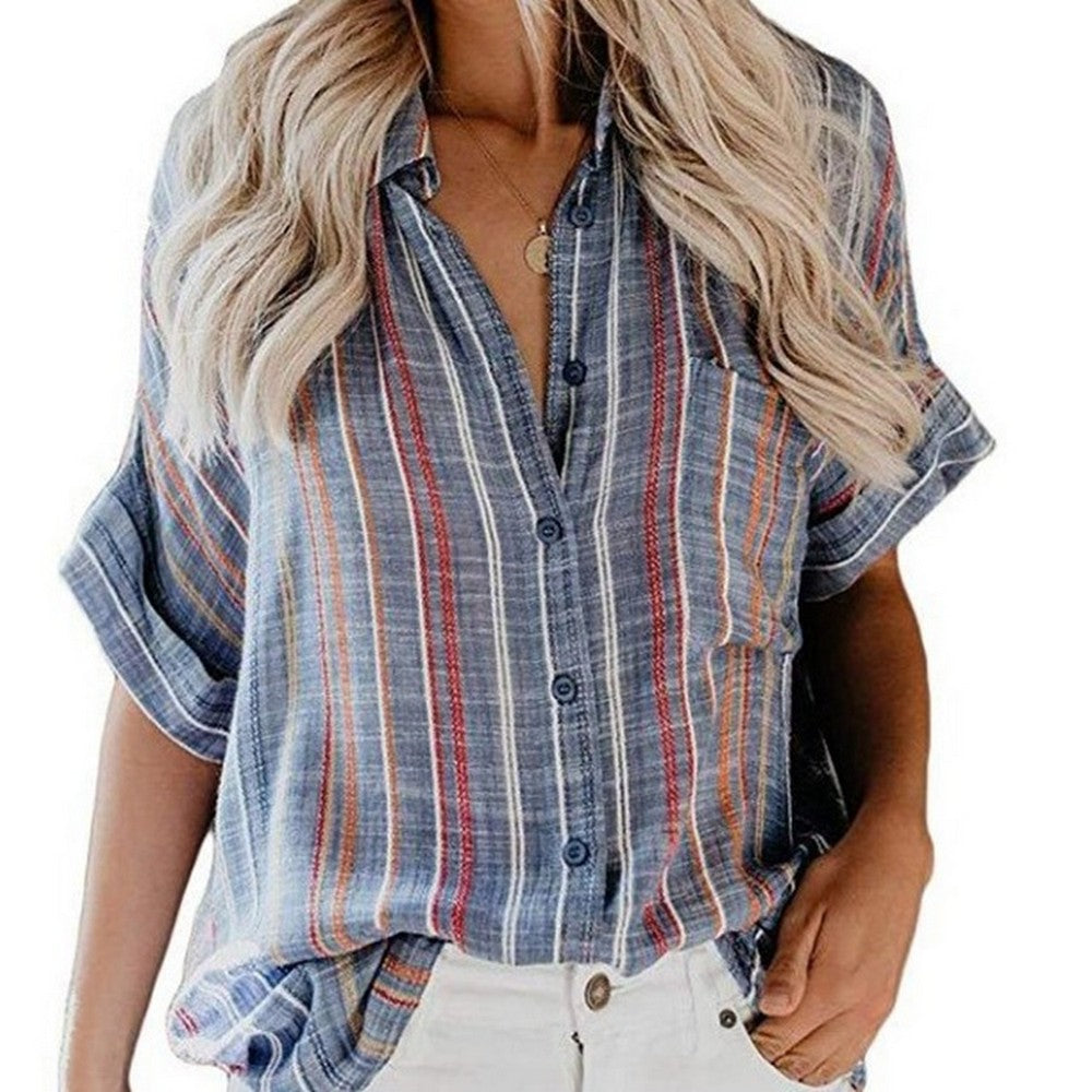Women Linen Striped Shirt