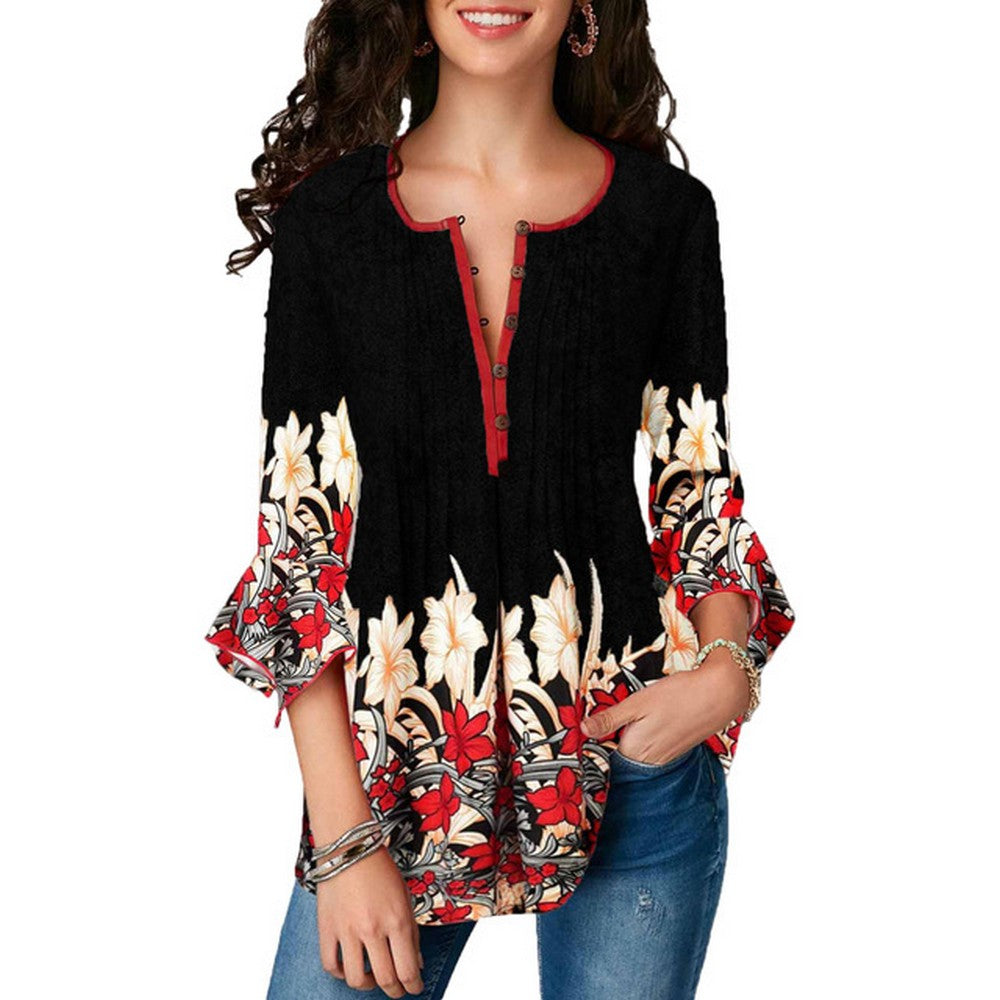 Women Printed Ruffle Sleeve T Shirt Black