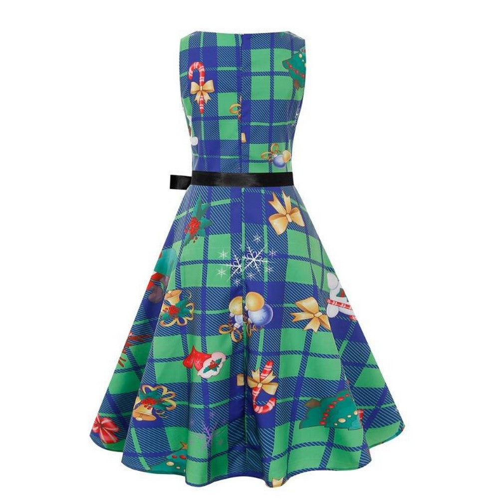 Women Plaid Print Dress Green