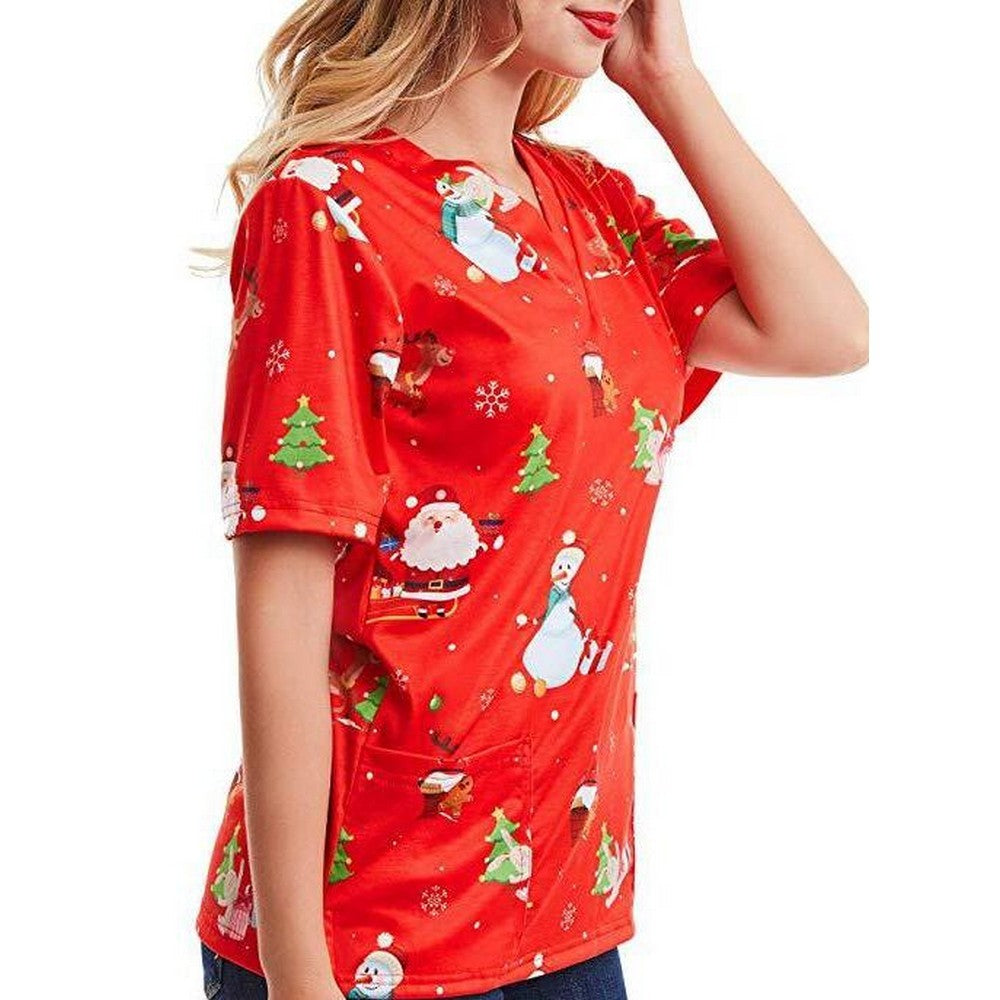 Women V Neck T Shirt Red