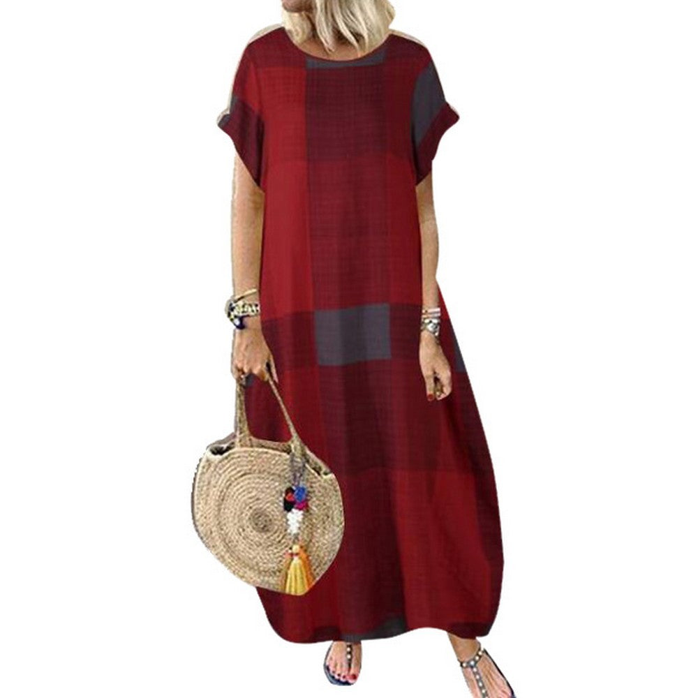 Women Plaid Round Neck Skirt