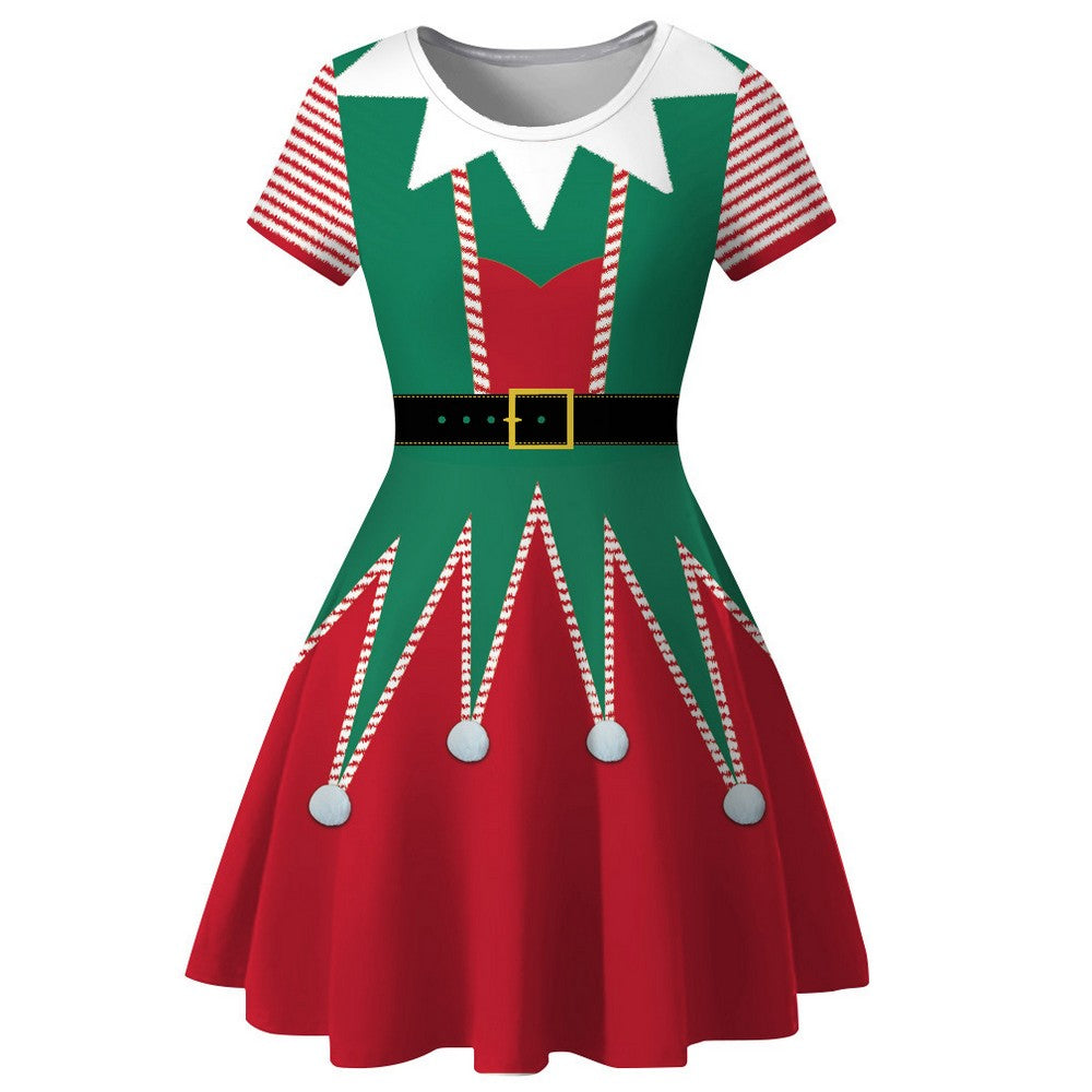 Christmas Printed Short Sleeve Dress Style 2