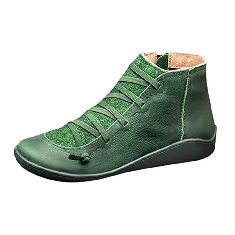 Women Arch Support Ankle Booties with Side Zipper Green