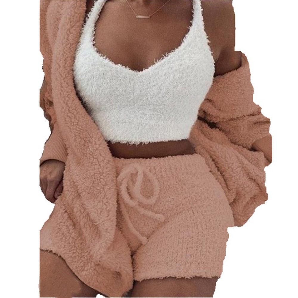 Winter Plush Casual 3 Pieces Pajamas Set