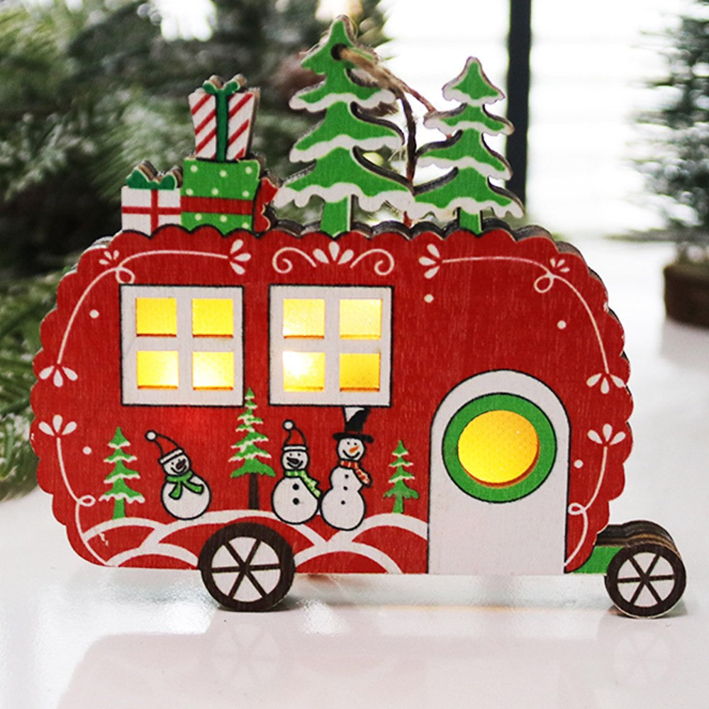4Pcs Wood Christmas Hanging Lighting Pendants