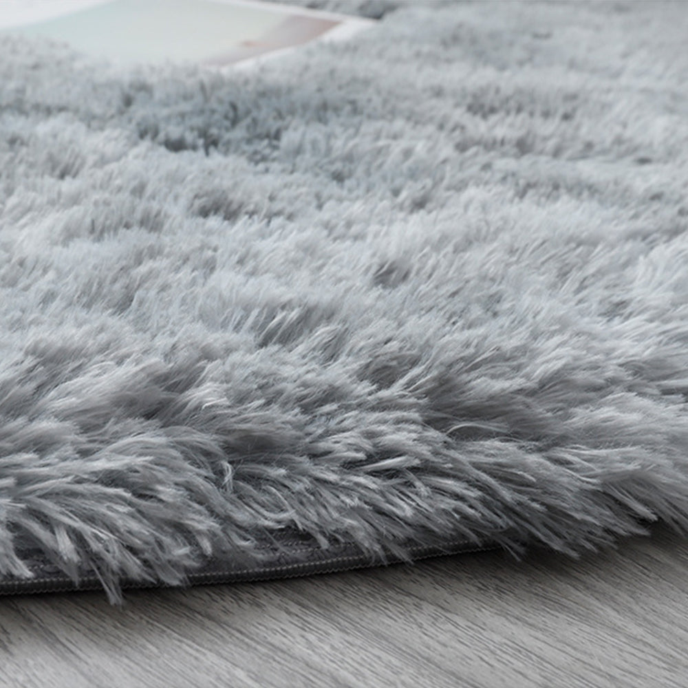 80cm Dyed Shaggy Plush Round Rug Fluffy Carpet Grey