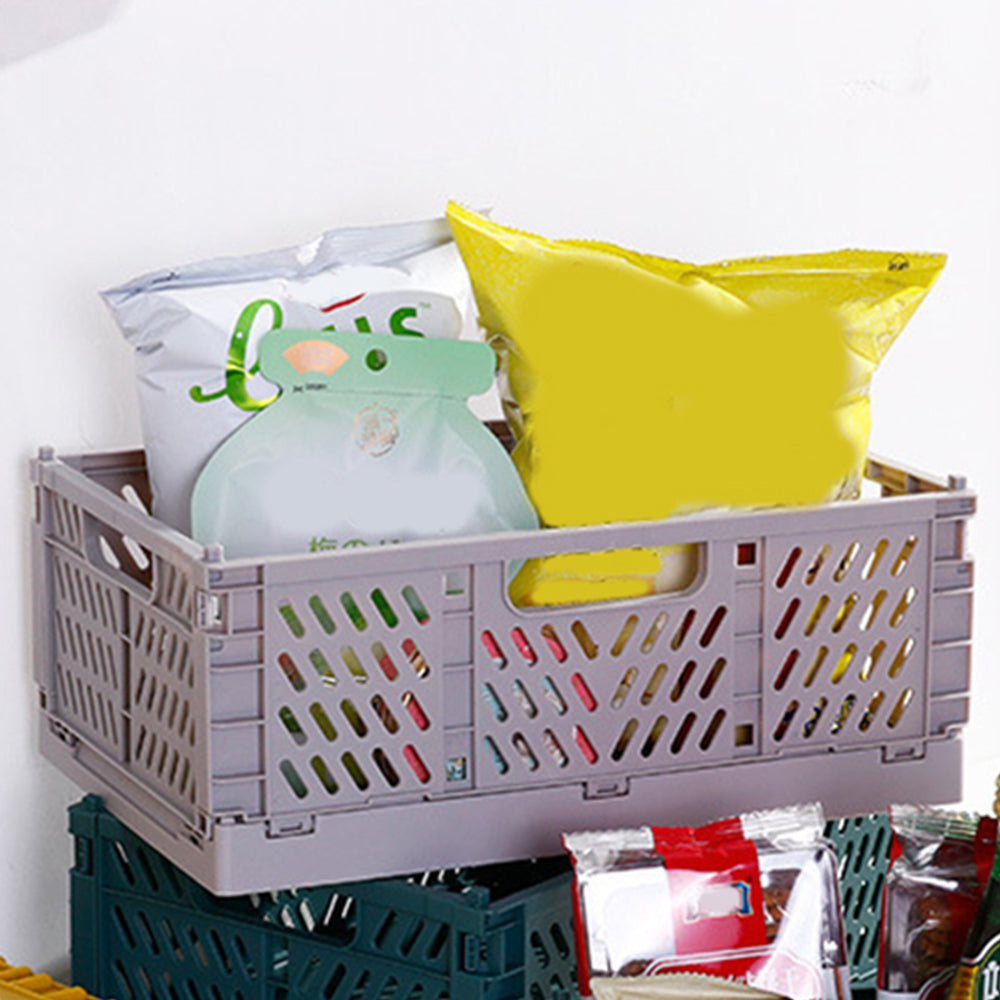 Collapsible Plastic Storage Basket Grey Medium
