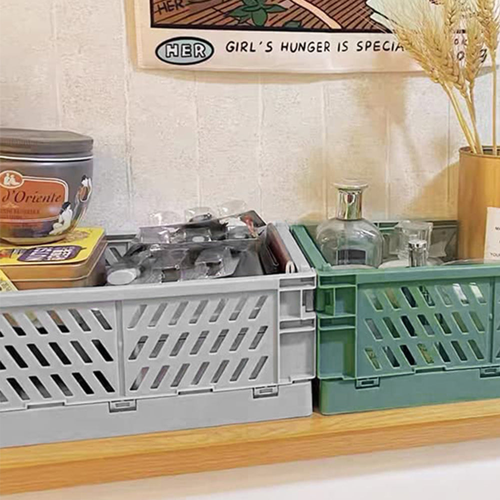 Collapsible Plastic Storage Basket Grey Medium