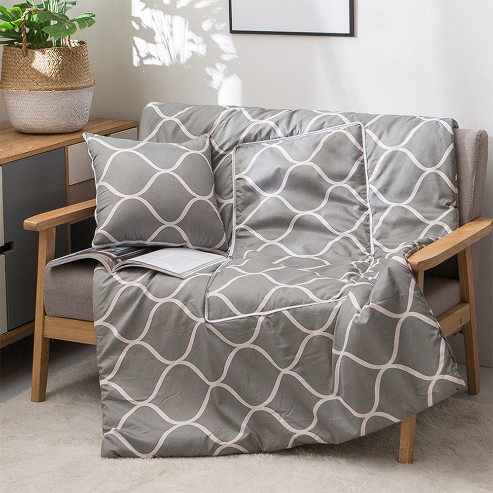 2 in 1 Pillow Quilt Office Nap Blanket Grey Plaid