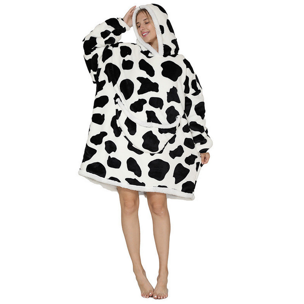 Women Sherpa Hooded Blanket Cow