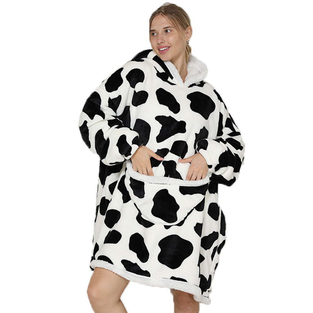 Women Sherpa Hooded Blanket Cow