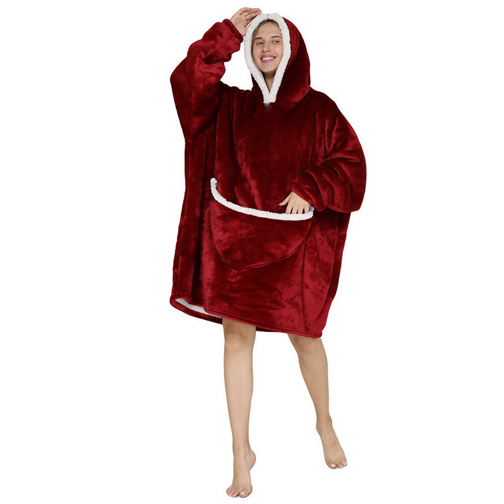 Women Sherpa Hooded Blanket Red