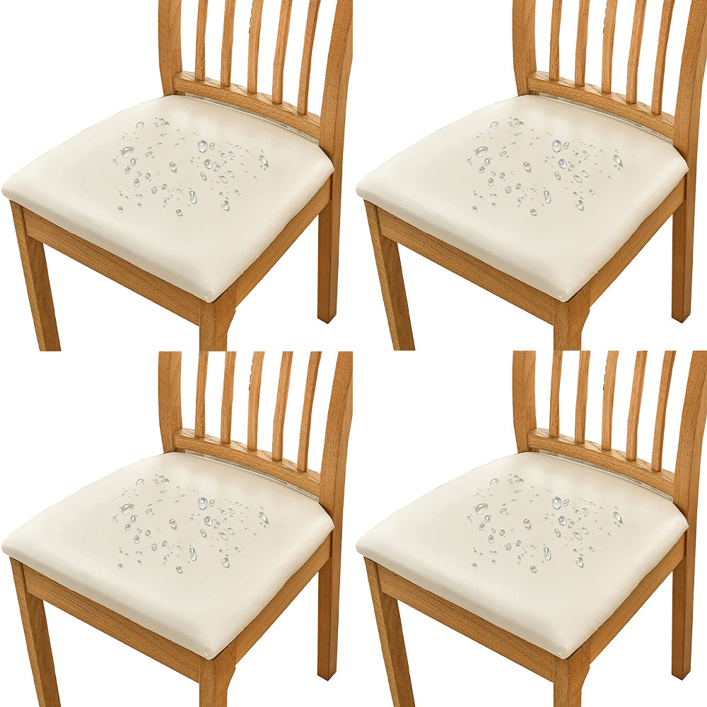 4Pcs PU Leather Stretch Dining Chair Seat Cover Beige