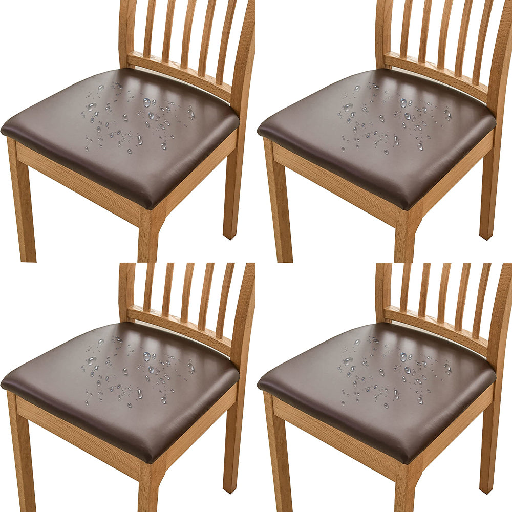 4Pcs PU Leather Stretch Dining Chair Seat Cover Coffee