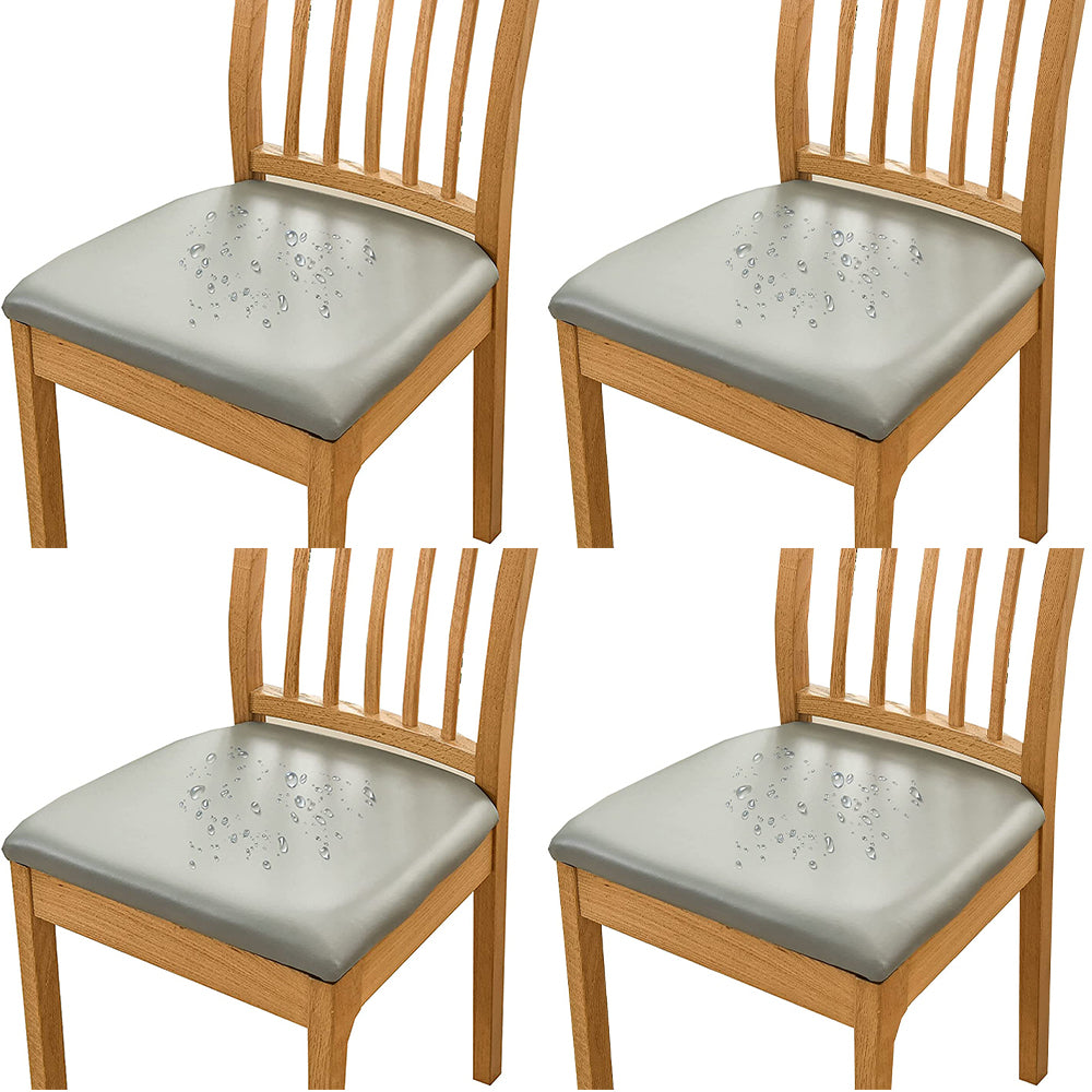 4Pcs PU Leather Stretch Dining Chair Seat Cover Grey