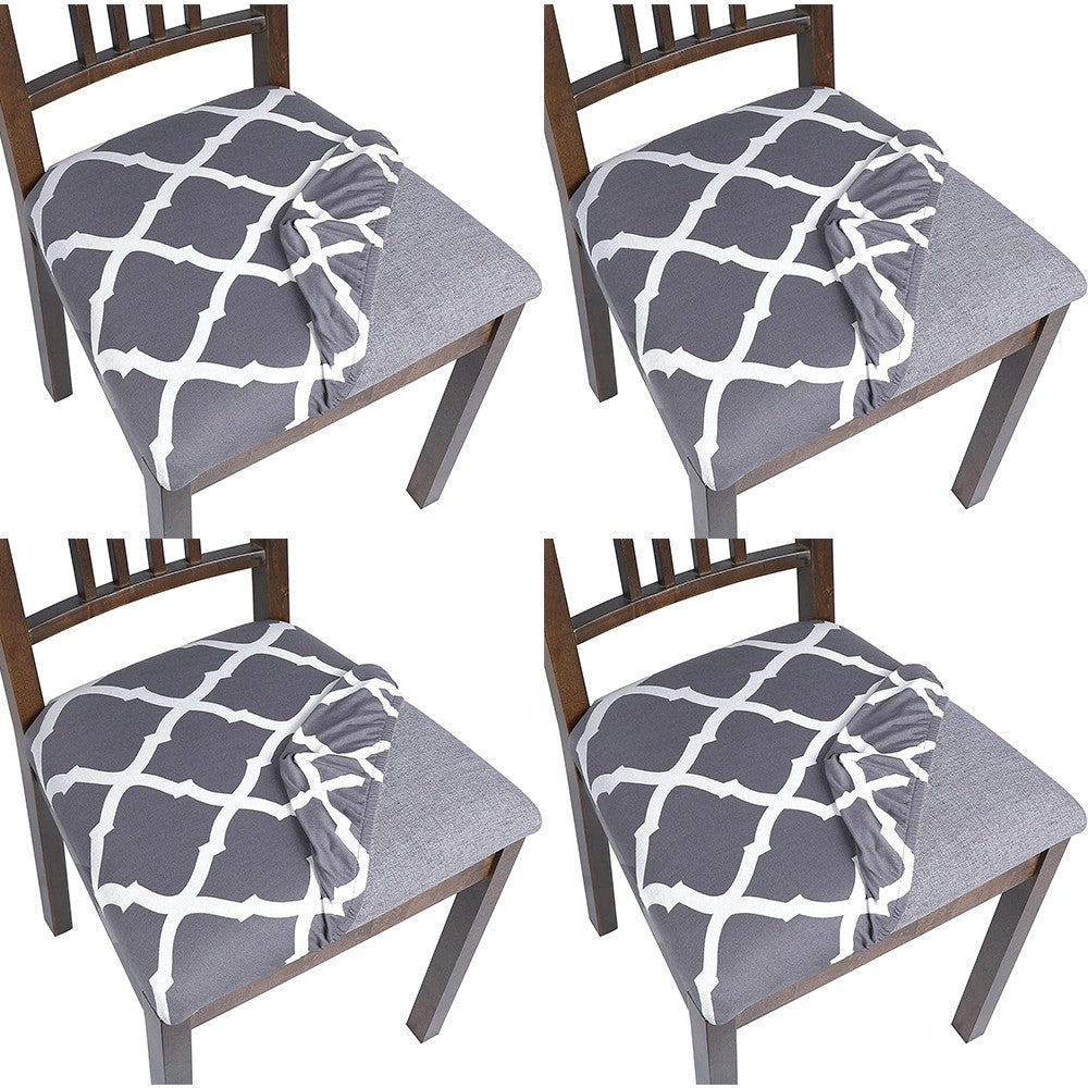 4Pcs Printed Stretch Dining Chair Seat Covers Seat Cushion Slipcovers Style 1