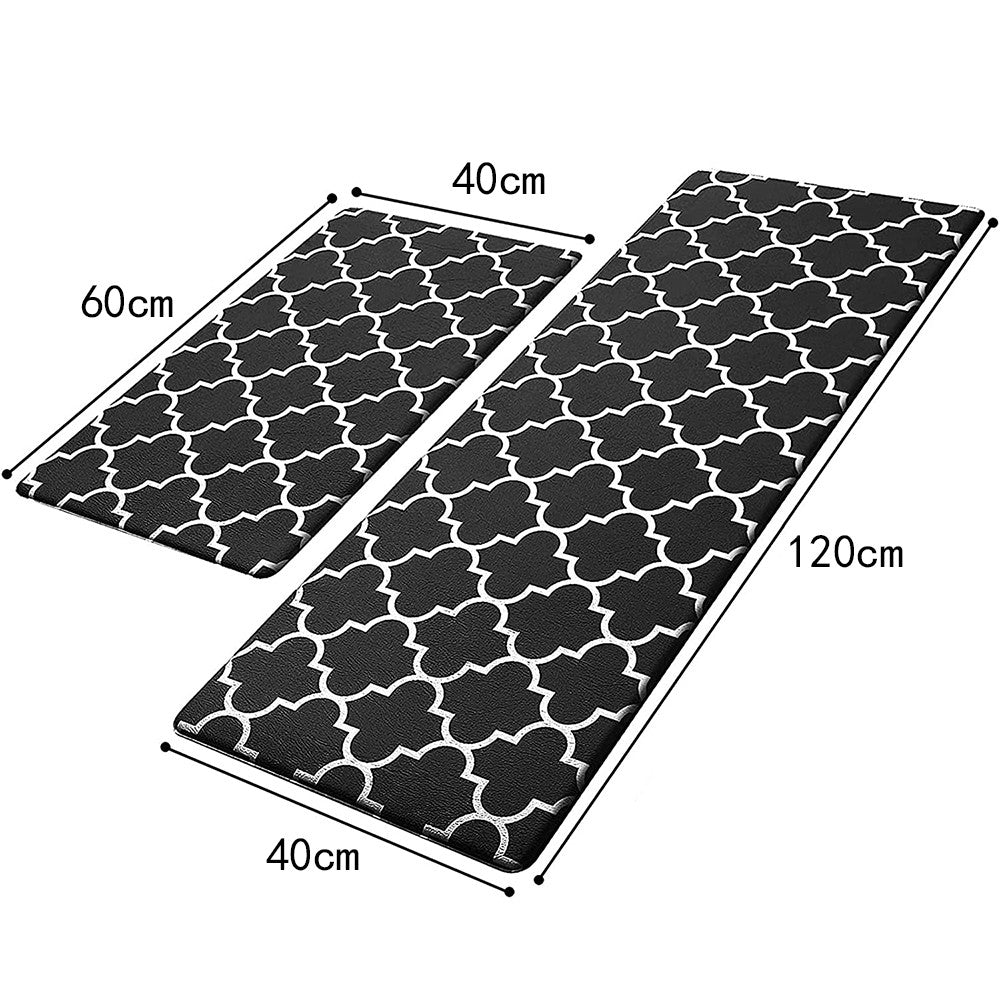 Set of 2pcs 40x60cm and 40x120cm Kitchen Door Mat Non Slip Floor Mat Black