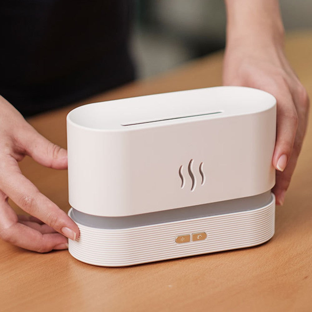 3D Flame Oil Diffuser Air Humidifier Noiseless Mist Aroma Diffuser White