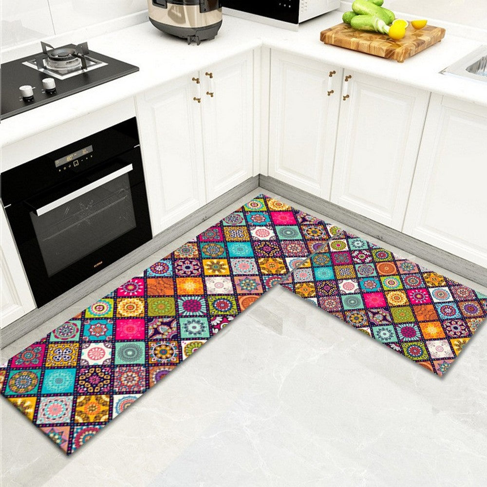 2Pcs Bohemian Kitchen Rugs Non Slip Floor Mat Door Carpet Style B