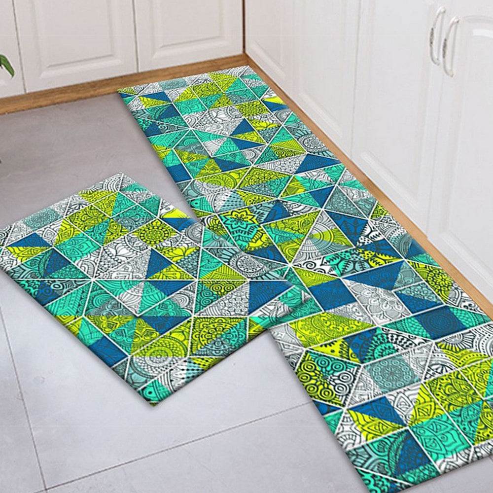 2Pcs Bohemian Kitchen Rugs Non Slip Floor Mat Door Carpet Style D