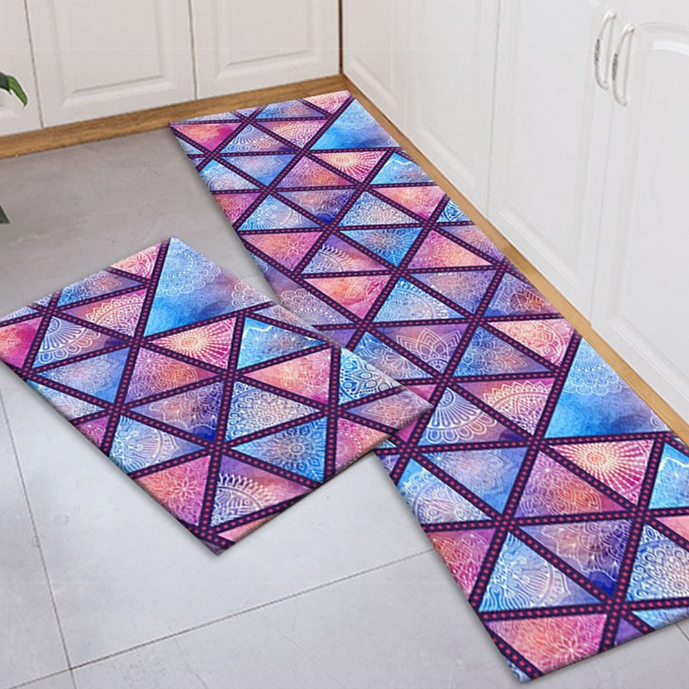 2Pcs Bohemian Kitchen Rugs Non Slip Floor Mat Door Carpet Style E