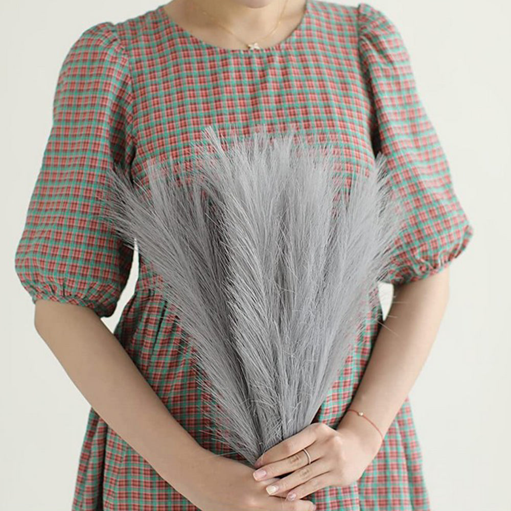4Pcs Grey Faux Pampas Grass 50cm Tall Artificial Reed Fluffy Stems Home Decor