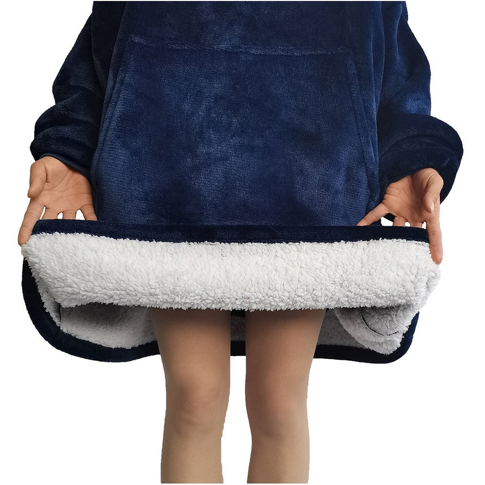 Sherpa Hoodie Blanket Hooded Oversized Blanket Blue