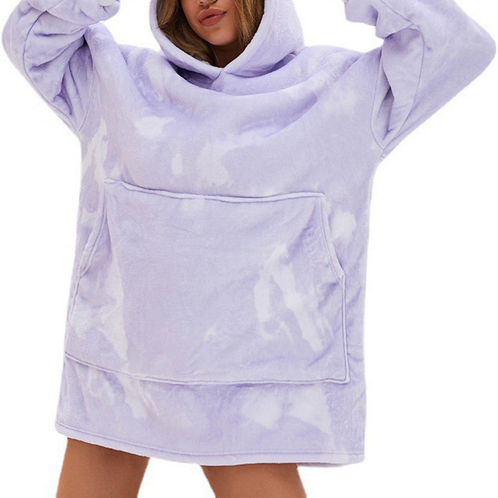 Oversized Hoodie Blanket Sherpa Tie Dye Hoodie Blanket Fleece Hooded Blanket Purple