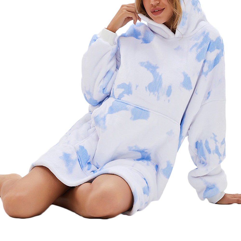 Oversized Hoodie Blanket Sherpa Tie Dye Hoodie Blanket Fleece Hooded Blanket White