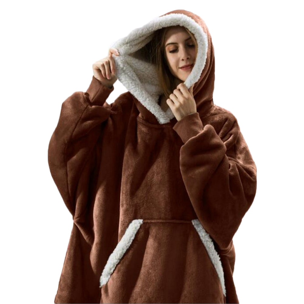 Unisex Hoodie Blanket Sherpa Hooded Blanket Dark Brown
