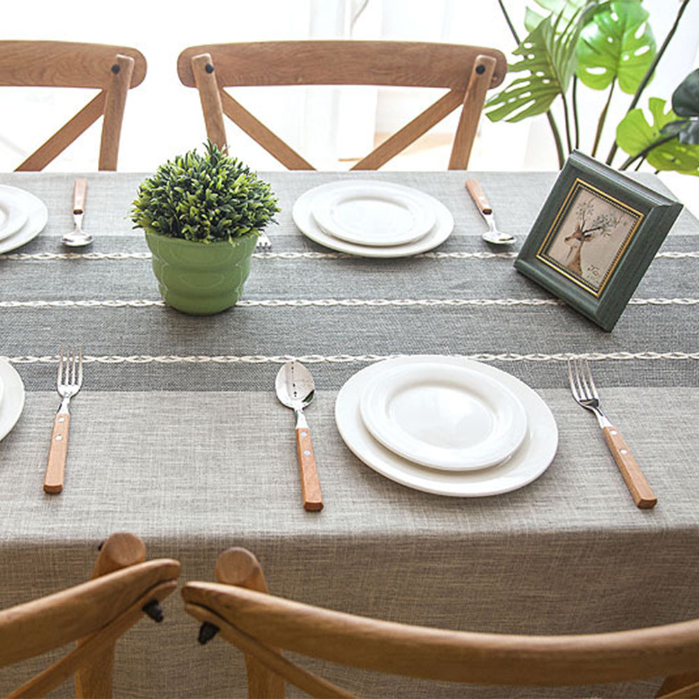 140x140cm Imitation Linen Table Cloth Embroidery Tablecloths Grey