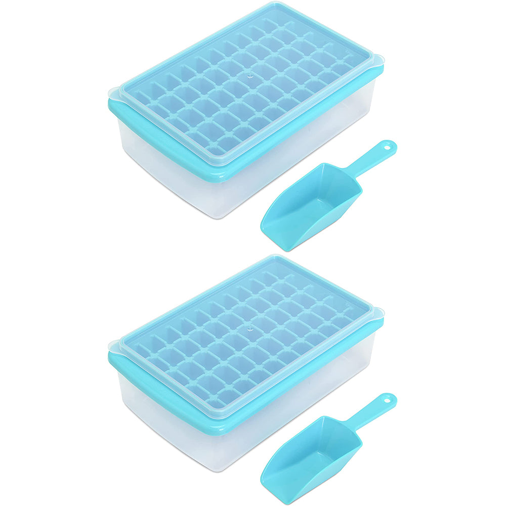 2Pcs 55 Nugget Ice Cube Tray Mold with Bin Blue