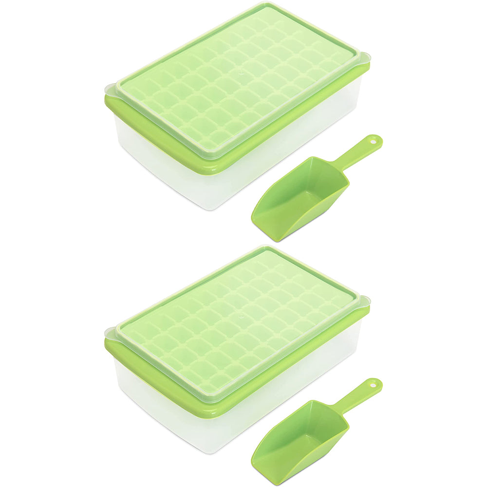 2Pcs 55 Nugget Ice Cube Tray Mold with Bin Green