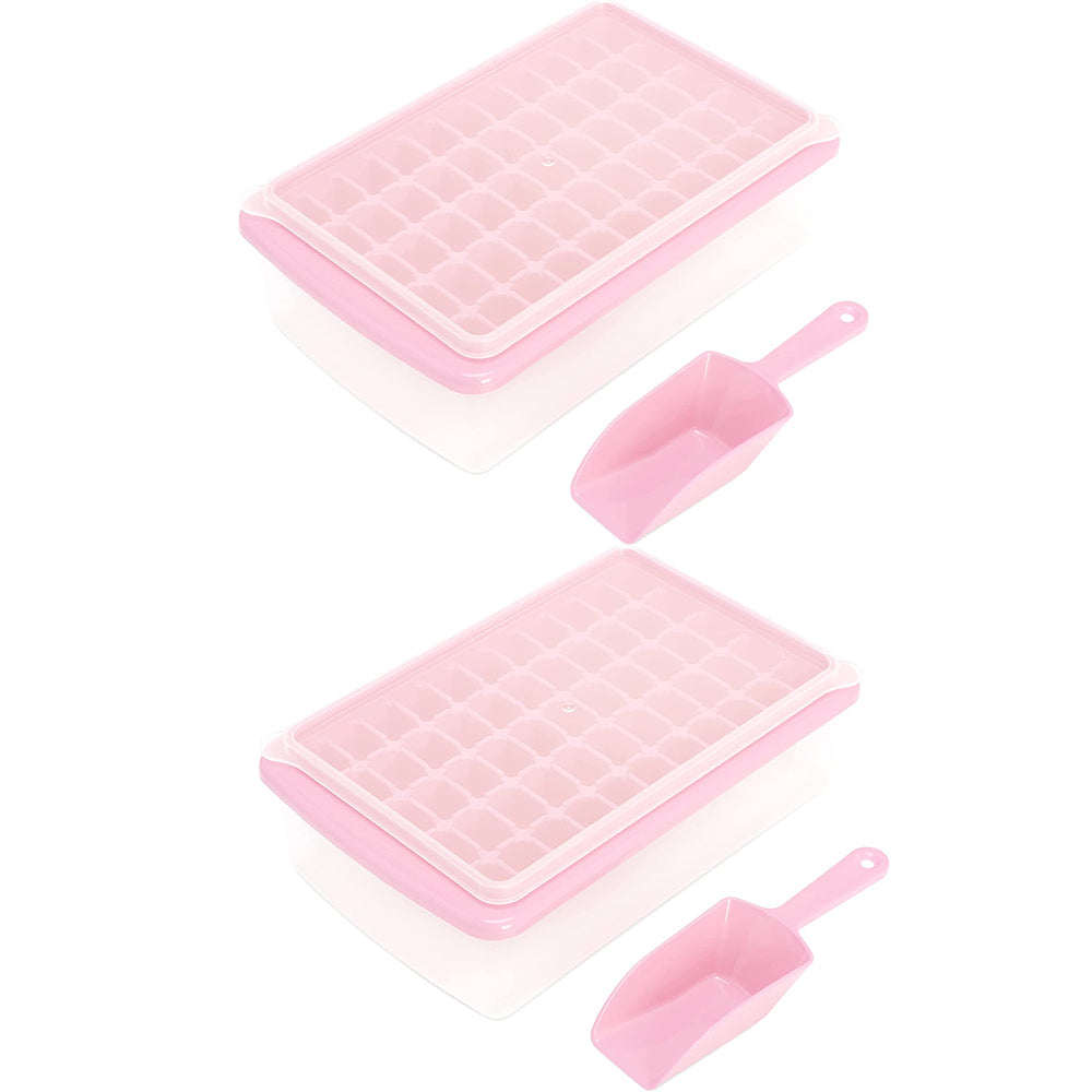 2Pcs 55 Nugget Ice Cube Tray Mold with Bin Pink