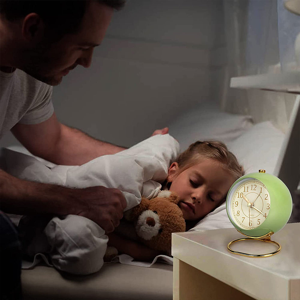 Retro Silent Alarm Clock with Night Light Green