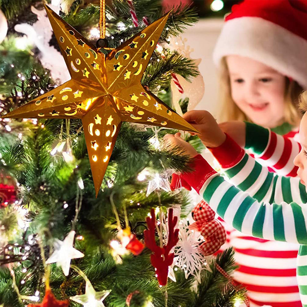8Pcs Christmas Hanging Star Paper Lanterns Xmas Decor