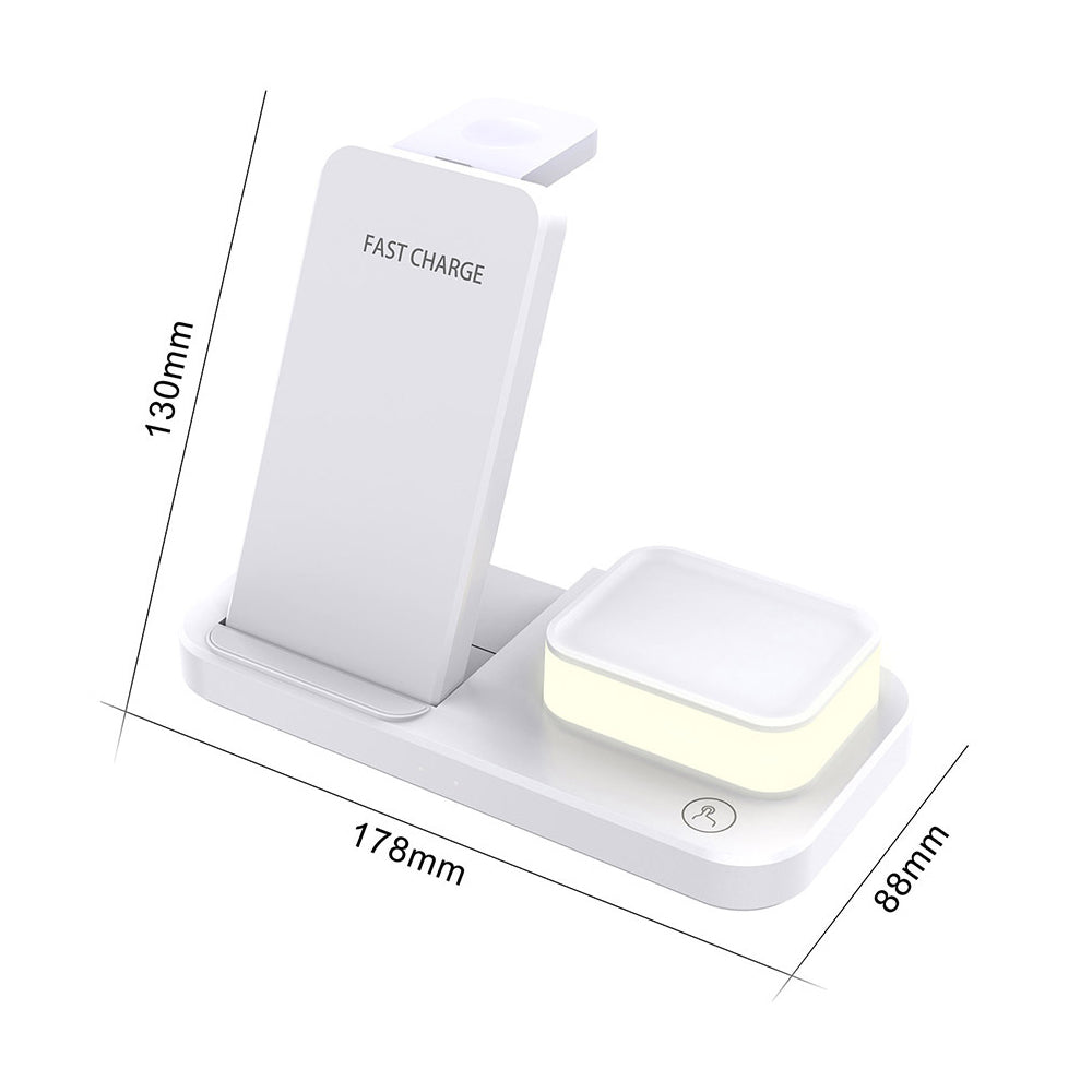 3 in 1 Wireless Charging Station with Touch Light for iPhone iWatch Airpod White