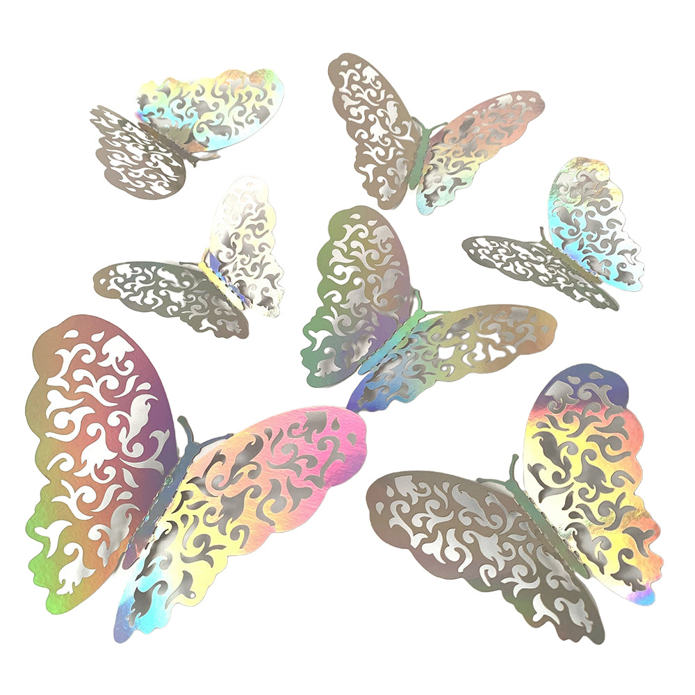 120pcs 3D Iridescent Silver Butterfly Wall Decals