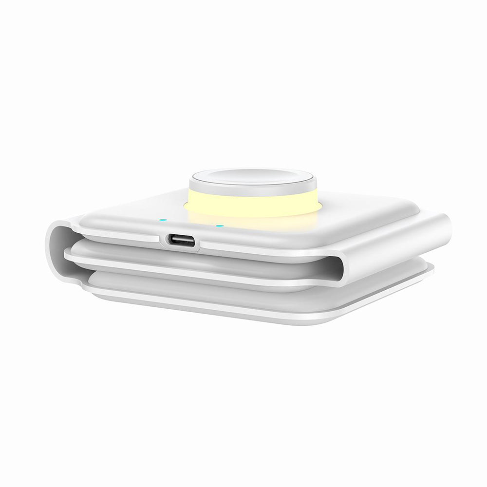 Foldable Magnetic Qi Wireless Charger with Light for iPhone iWatch Airpods White