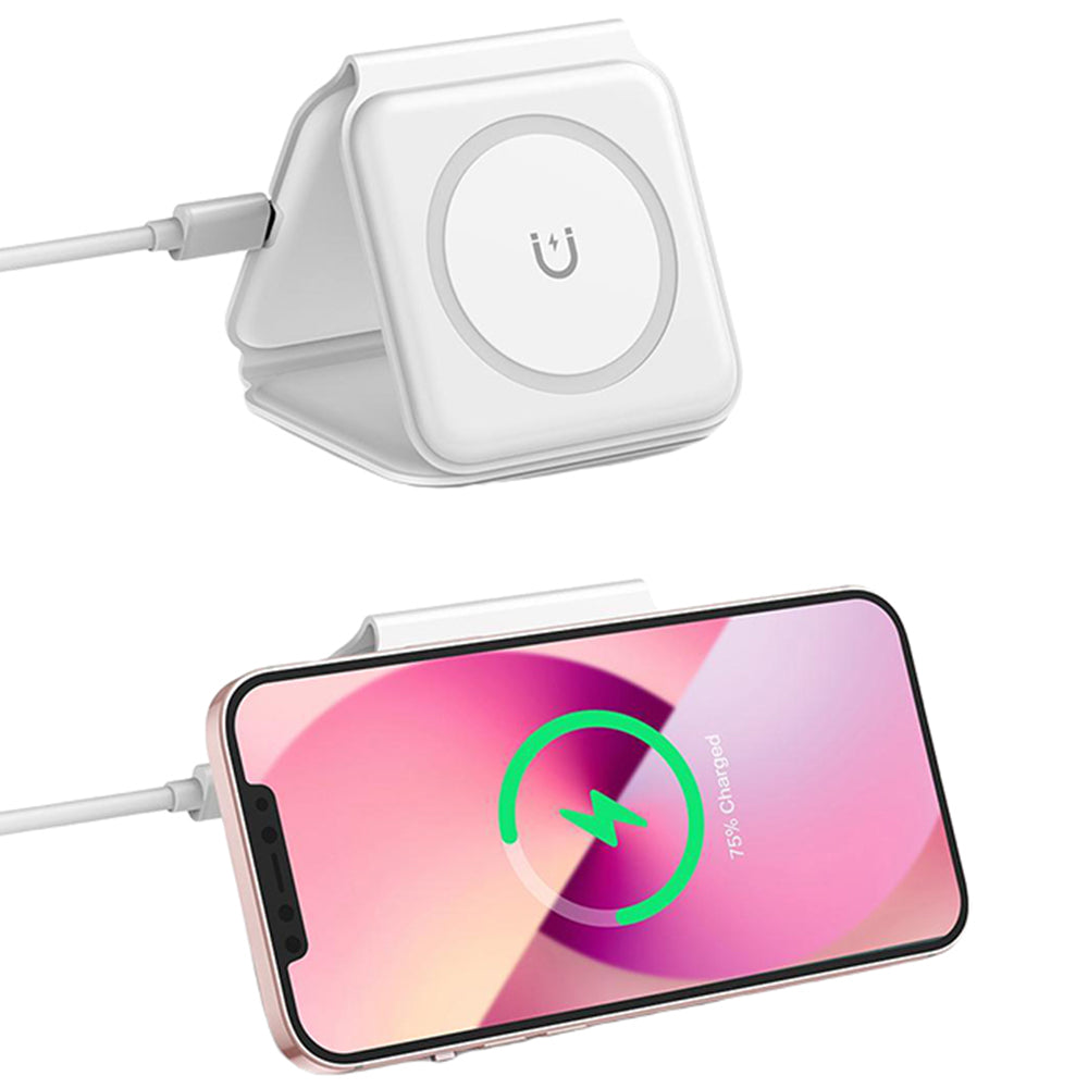 Foldable Magnetic Qi Wireless Charger with Light for iPhone iWatch Airpods White