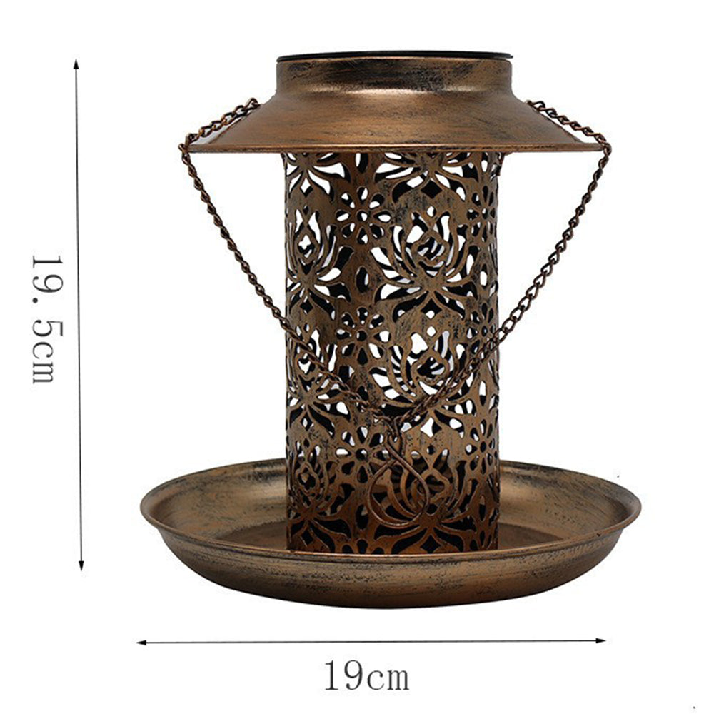 Hanging Iron Wrought Bird Feeder with Solar Light