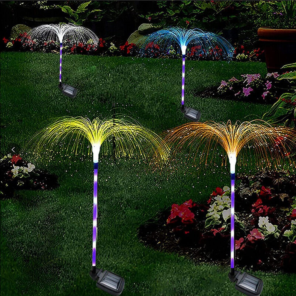 4Pcs Solar Jellyfish Lights RGB Fiber Optic Light Outdoor Ground Lamp