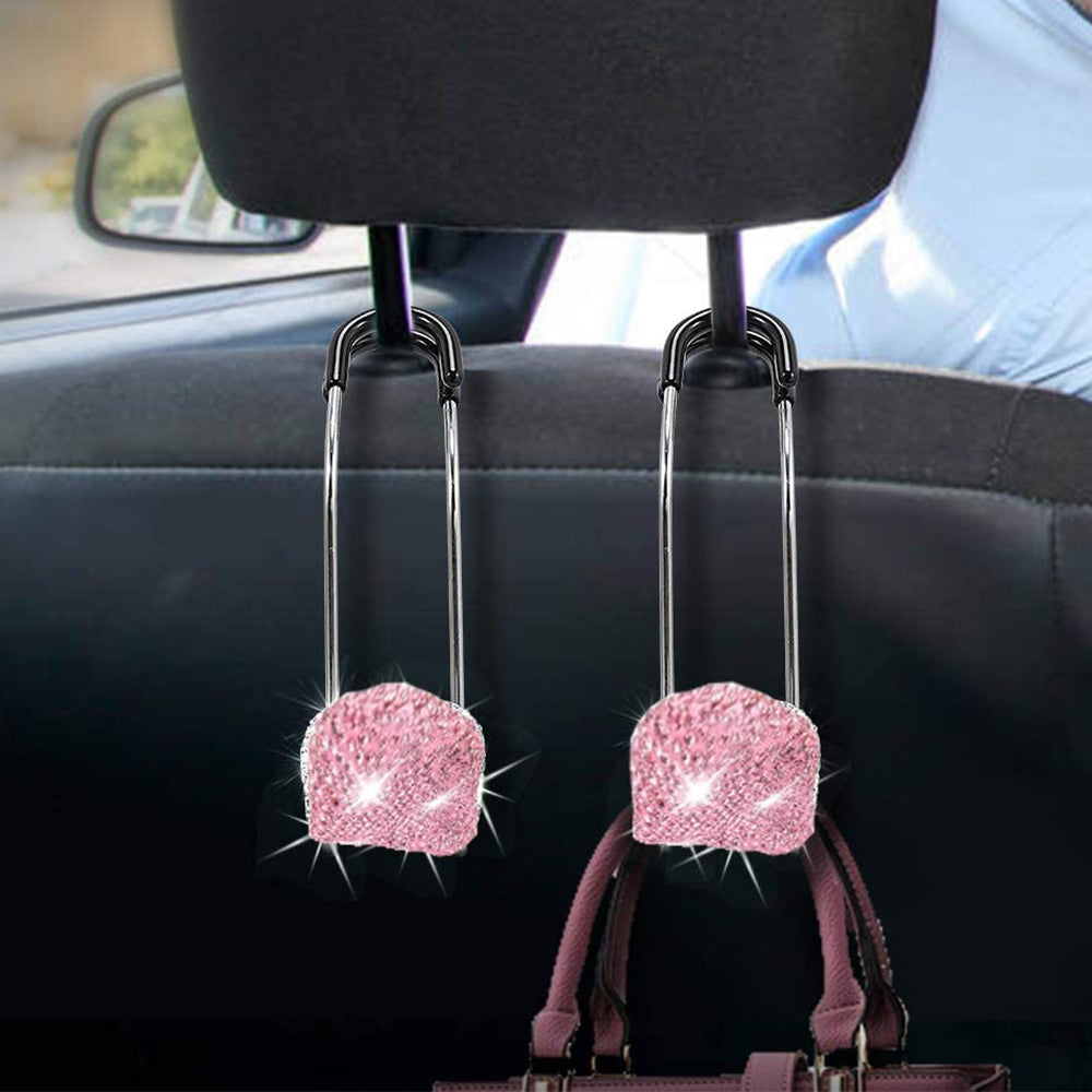 Pair of Bling Car Seat Headrest Hangers Hooks Pink