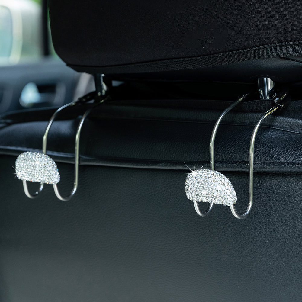 Two Pairs of Bling Car Seat Headrest Hangers Hooks White