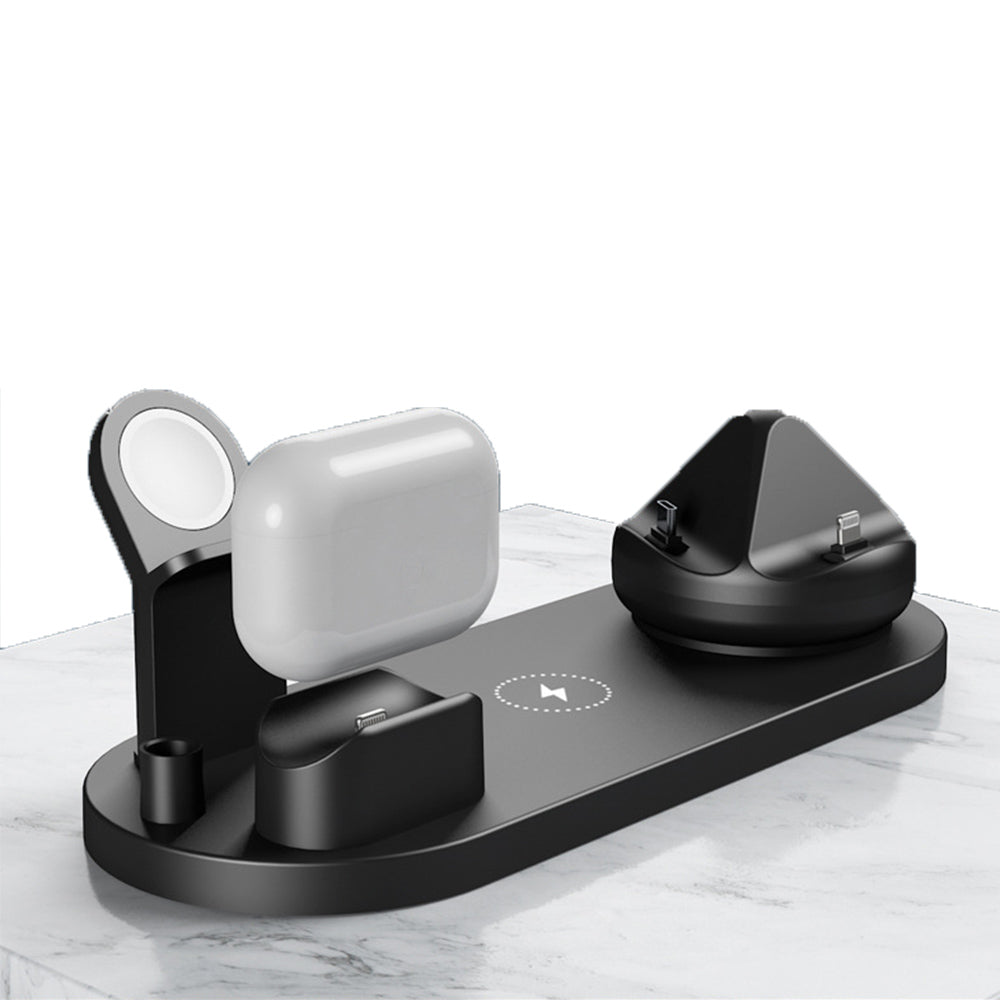 7 in 1 Qi Wireless Fast Charging Station Dock for iPhone iWatch Airpods Black