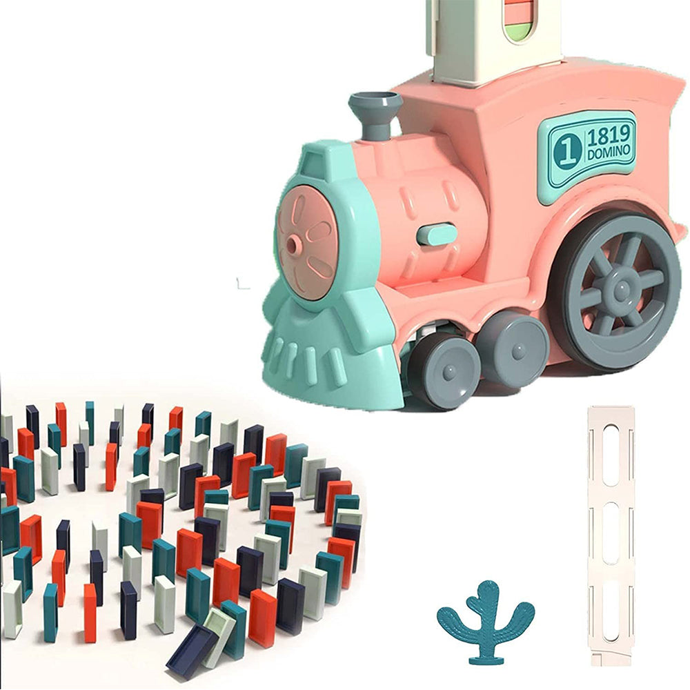 Kids Electric Automatic Domino Train Toy Set with Sound Pink